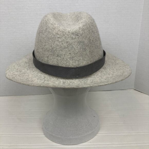 Yellow 108 Fedora Hat Unisex L Heathered Gray Wool Felt Wide Brim Ribbon Trim main image 4